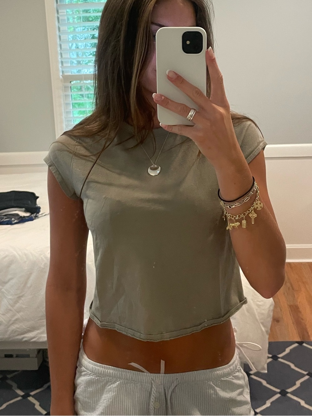 H&M Olive Green Cropped Tee - Women's Short Sleeve